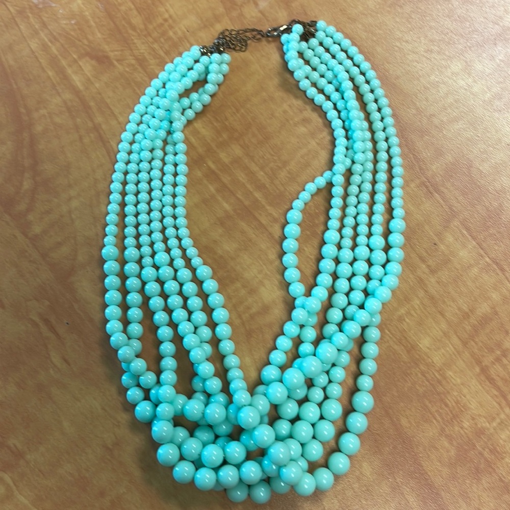Beautiful beaded mint green teal beaded necklace 6 strands